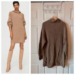 Aritzia Tan Cowl Neck Sweater Dress